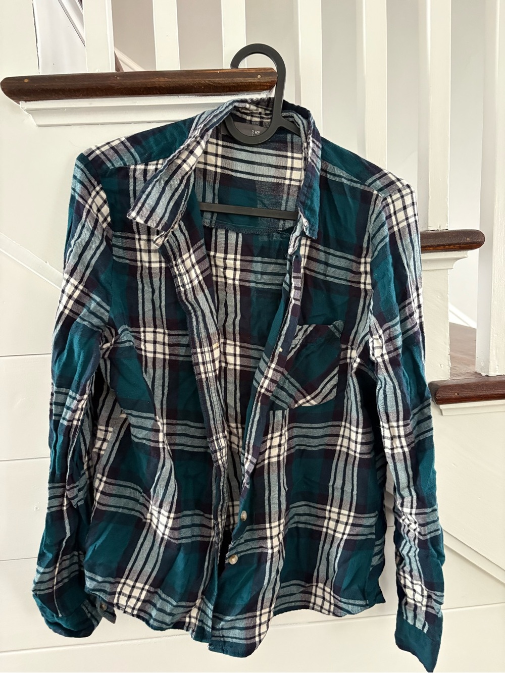 Primark Teal, Black, and White Plaid Button-Down Shirt
